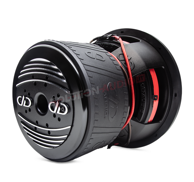 800f-Series-Subwoofer-photo-angled-back-left-to-show-heatsink-motor-boot-part-of-basket SUBWOOFER DD AUDIO 812F-D1 30 Cm 7500 Watt max dd audio Redline - immagine 2